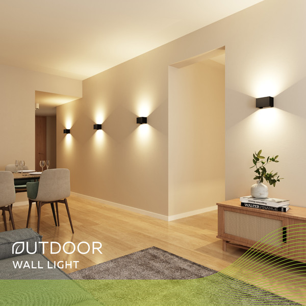 Calex Wandlamp buiten | Up & Down | Rechthoek | 3000K | IP54 | 7W | Zwart